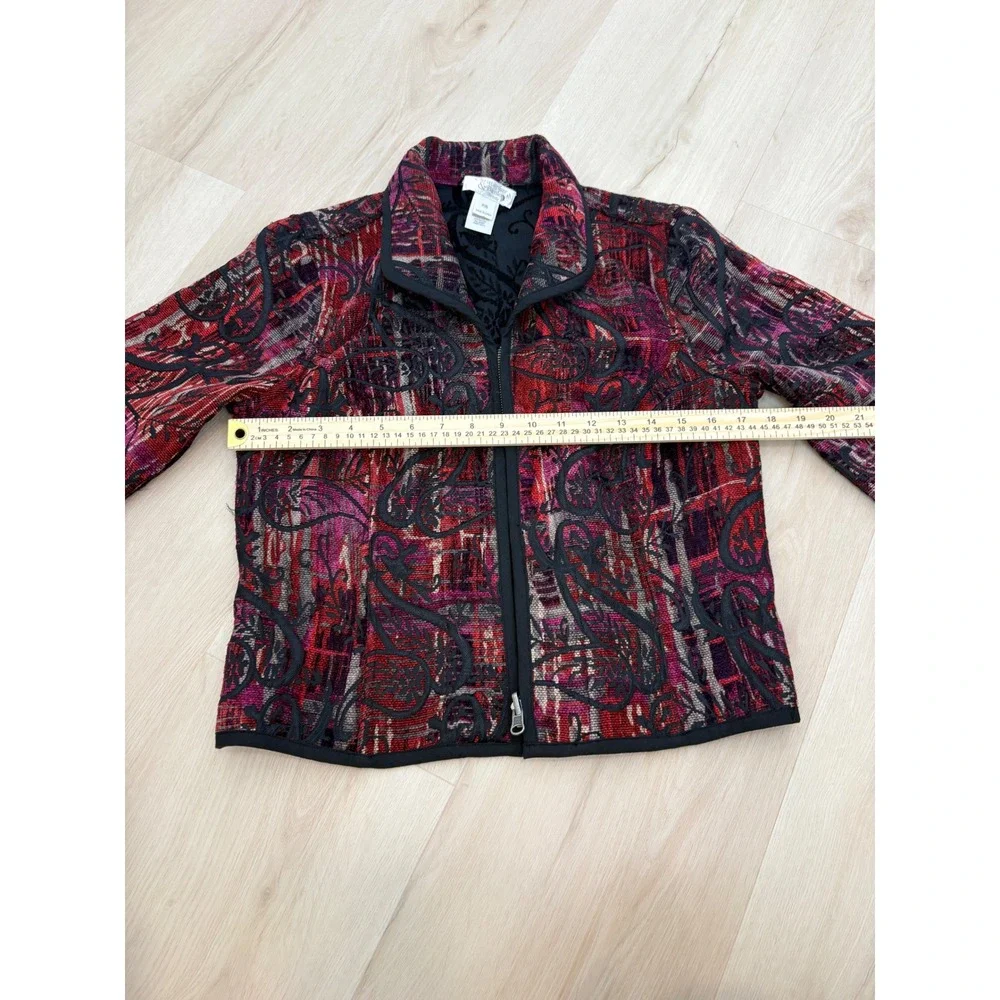 Christopher & Banks Jacket Womens PS Red Paisley Tapestry Zip Up Petite Boho